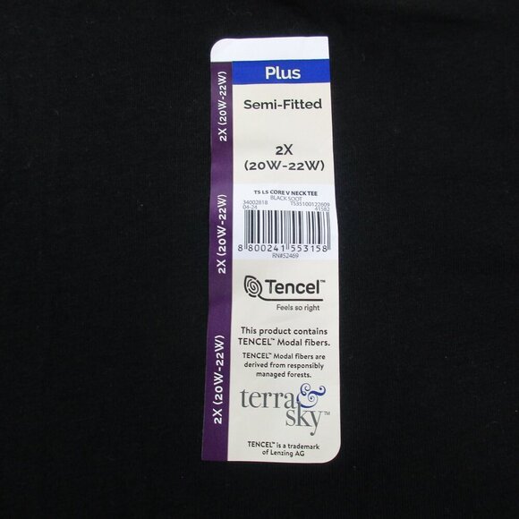Terra & Sky Sweater Womens 2X Black Stretch Semi Fit V-Neck Long Sleeve Pullover - Picture 7 of 11